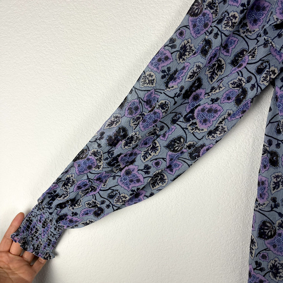 Cinq a Sept Drew Georgette Top Womens Small Floral Smocked Ruffle Romantic - Picture 5 of 16